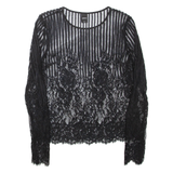 ZEBRA Sheer Womens Top Black Long Sleeve S