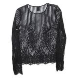 ZEBRA Sheer Womens Top Black Long Sleeve S