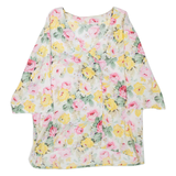 Womens Printed Top Beige V-Neck Floral XL