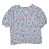 Womens Printed Top Blue V-Neck Floral UK 14