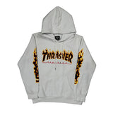 Flame Logo Thrasher Graphic Hoodie - XL White Cotton