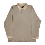 Chaps Ralph Lauren Striped Long Sleeve Polo Shirt - XL Beige Cotton Blend