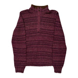 Woolrich Striped 1/4 Zip - Large Brown Wool Blend