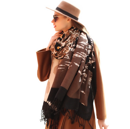 Anyyou 100% Merino Wool Brown Leopard Pattern Silk Satin Large Winter Scarf Pashmina Shawl Bandana Perfect For Women Ladies Fashion Style