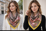 Anyyou Fashion Premium Satin Square Scarf – Elegant Floral Yellow Silk-Feel Neckwrap for Women