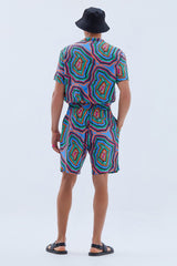 Relaxed Shorts with Pleats in Concentric Sky Blue