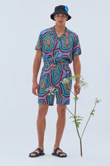 Relaxed Shorts with Pleats in Concentric Sky Blue