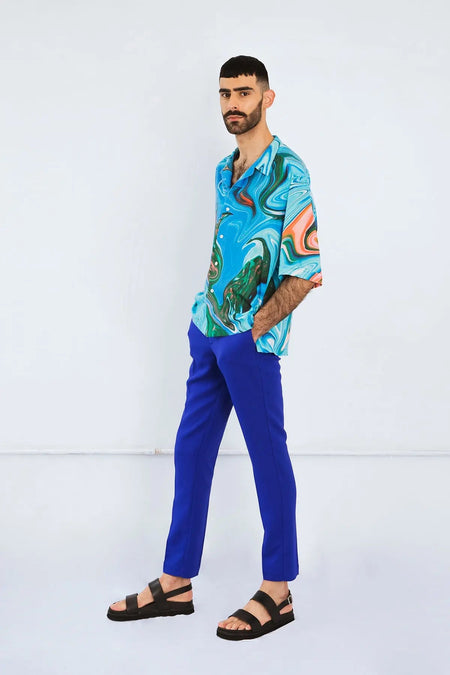 Cuban Collar Shirt In Paint Stroke