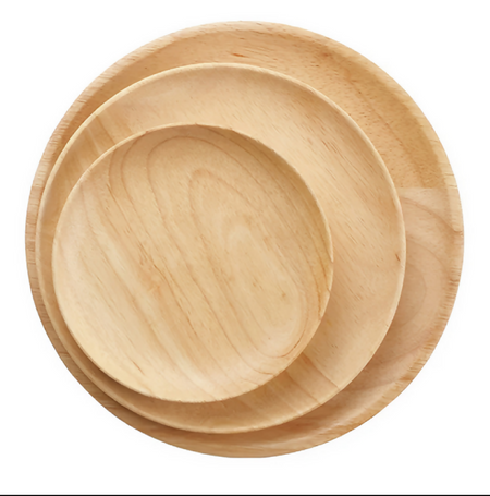 Anygleam Natural Wood 3pcs Round Wooded Plates Food Kitchen Tableware