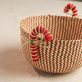 Candy Cane Basket - Handmade Iraca Palm - Christmas Tabledecor