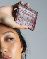 recycled leather card holder burgundy croc#color_burgundy-croco