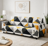 Anyseat 4-Seater Sofa Cover – Yellow White Geometric Style Slipcover for Living Room Chair Protection