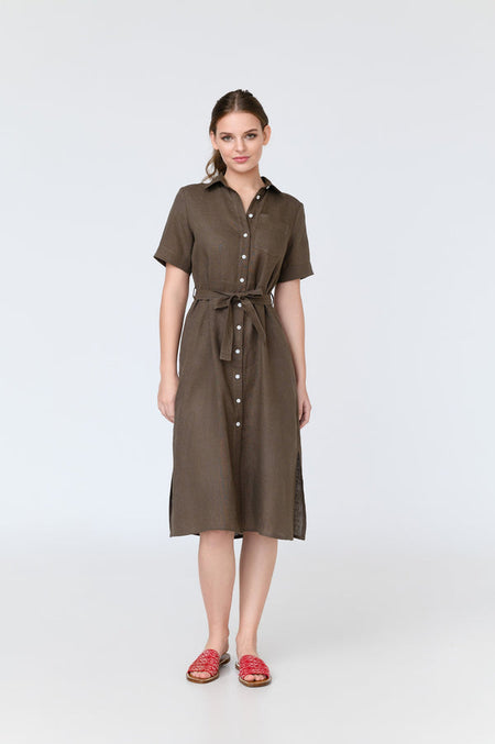 Charlotte - short sleeve linen midi shirt dress
