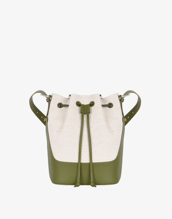 hyer goods cotton canvas cinch bucket bag natural olive #color_olive