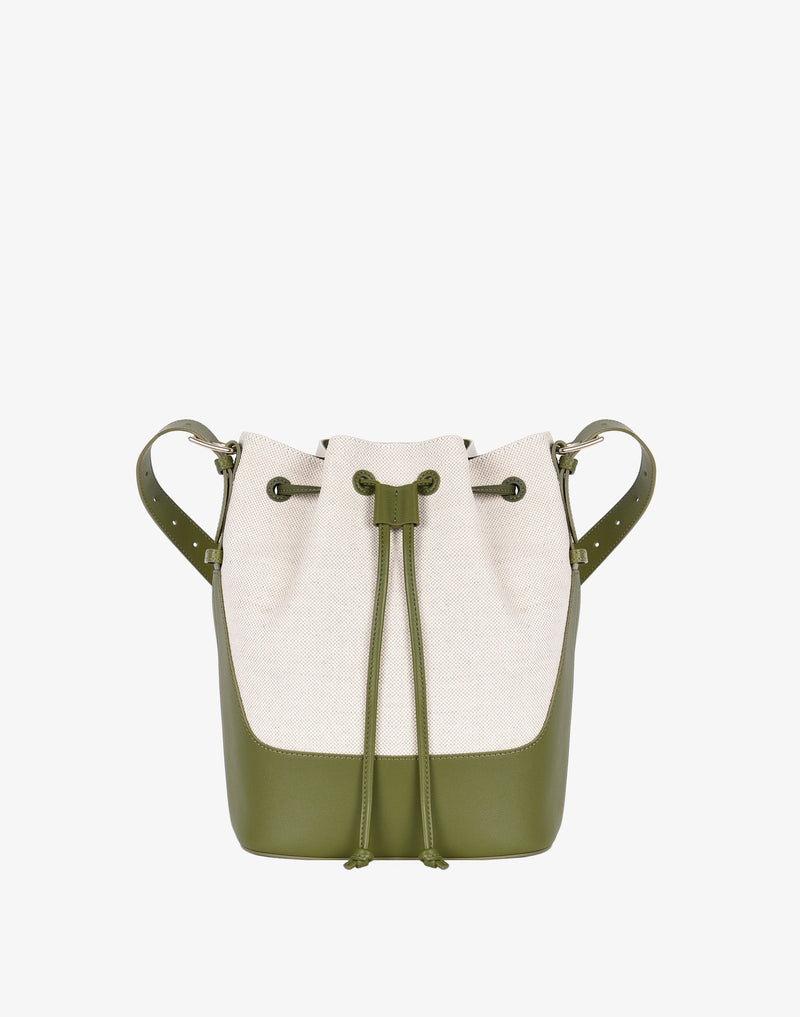 hyer goods cotton canvas cinch bucket bag natural olive #color_olive