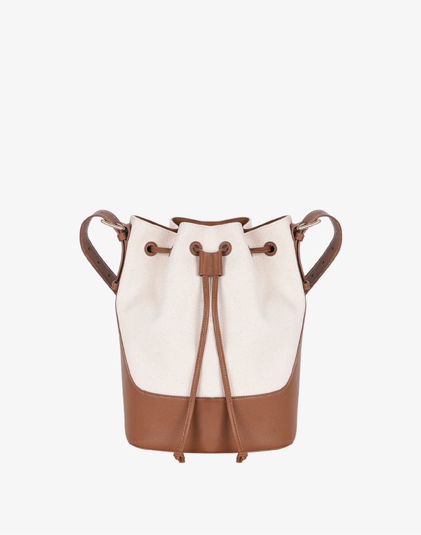 hyer goods cotton canvas cinch bucket bag natural tan saddle brown#color_natural