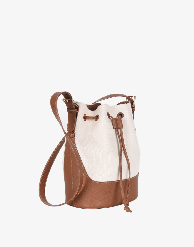 hyer goods cotton canvas cinch bucket bag natural tan saddle brown#color_natural