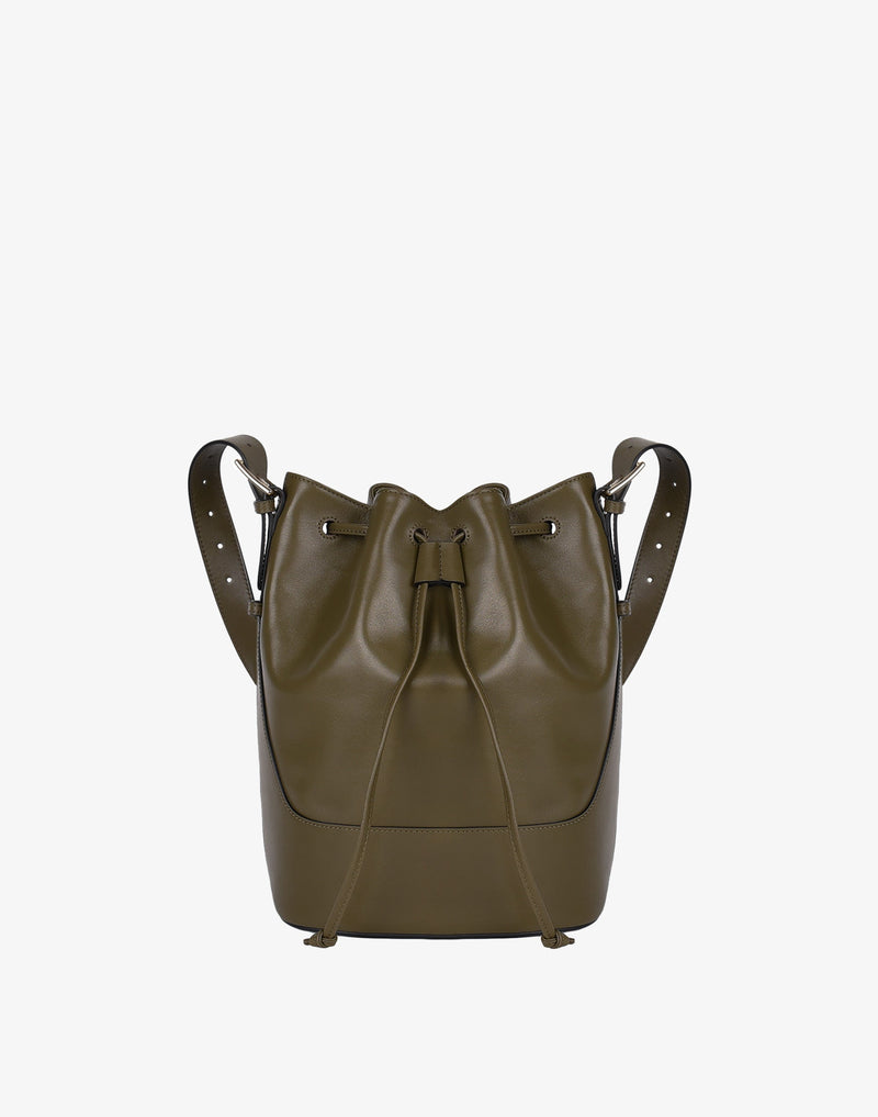 hyer goods recycled leather cinch bucket bag olive#color_olive