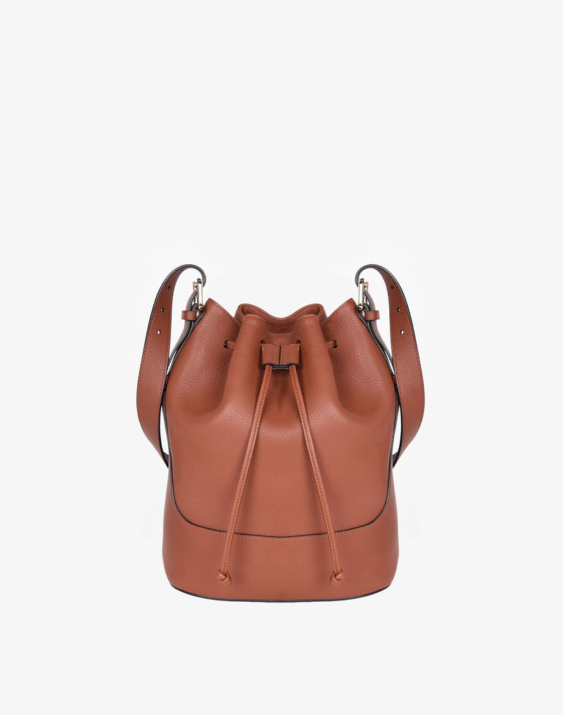 hyer goods recycled leather cinch bucket bag tan saddle brown#color_saddle-brown