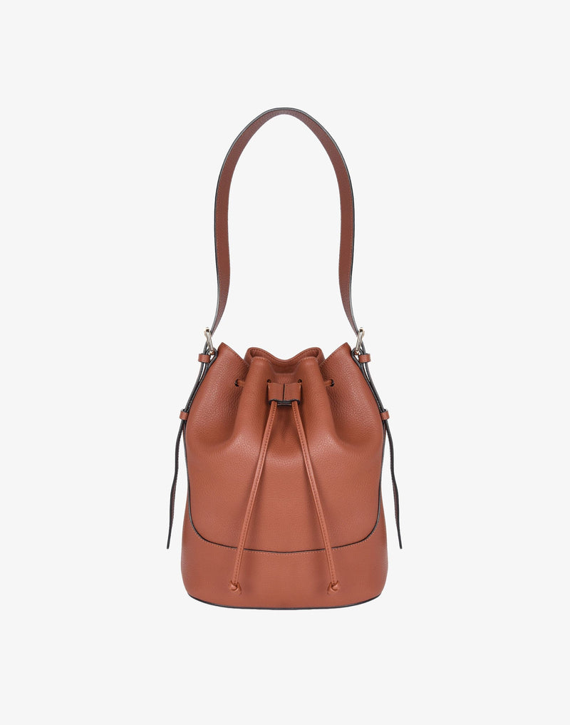 hyer goods recycled leather cinch bucket bag tan saddle brown#color_saddle-brown