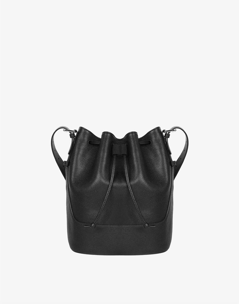 hyer goods recycled leather cinch bucket bag black#color_black