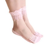 Anyfootwear 5 Pairs Size 5-9 Fashion Socks Summer Lace Embroidery Breathable Silk Transparent Glass Crystal Stretch for Women Pink