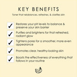 Image of the key benefits of this vegan and organic toner