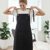 Anypron Unisex Black Yellow Chef Apron – Durable Cooking & Café Workwear for Men and Women