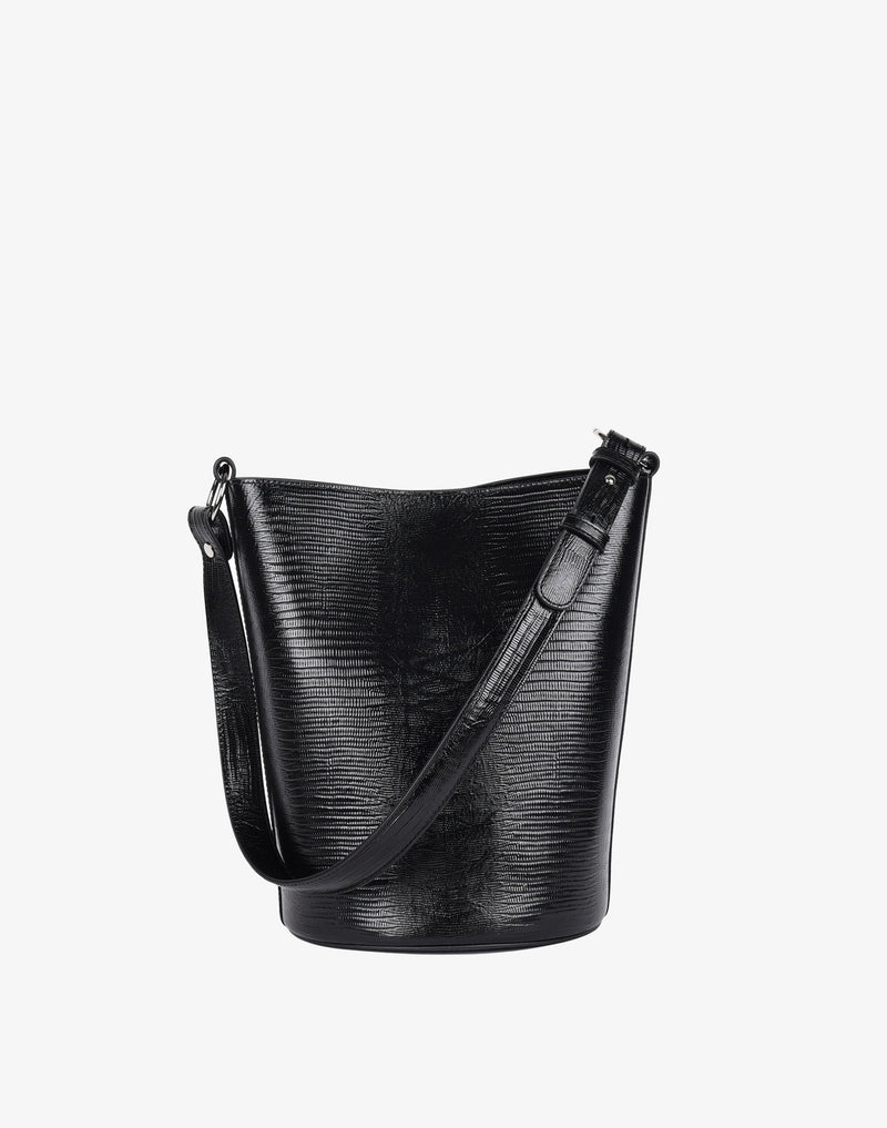 Hyer Goods_upcycled leather_Convertible Bucket Bag_Black lizard#color_black-lizard