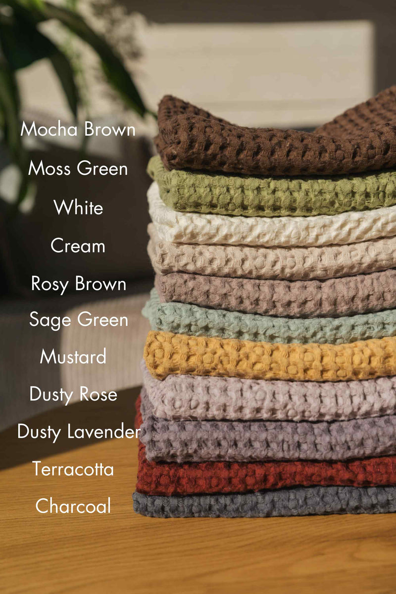 Linen waffle bed throw in Terracotta