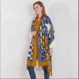 Anyyou 100% Merino Wool Mustartd Yellow Patterns Silk Satin Large Winter Scarf Pashmina Shawl Bandana Perfect For Women Ladies Fashion Style