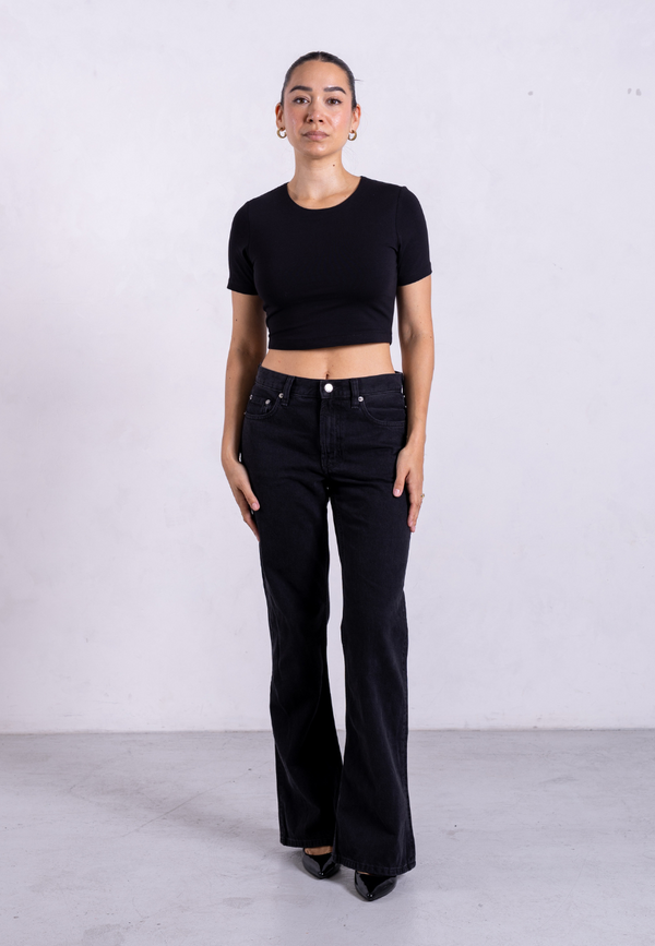 Organic Cotton Crew Cropped T-Shirt, Black