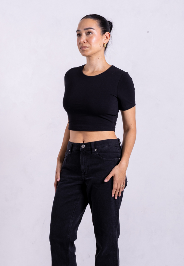 Organic Cotton Crew Cropped T-Shirt, Black