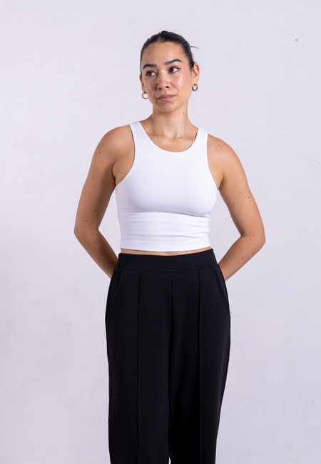 Organic Cotton High-Neck Cropped Tank, White