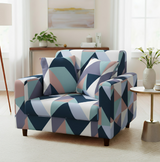 Anyseat 4-Seater Sofa Cover – Blue White Geometric Style Slipcover for Living Room Chair Protection
