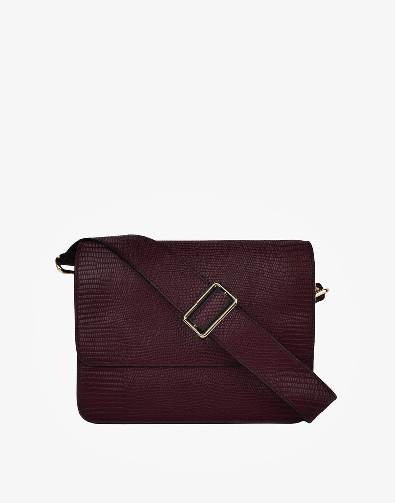 hyer goods recycled leather crossbody satchel bag burgundy wine embossed lizard #color_wine-lizard