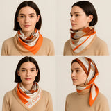 Anyyou Fashion Premium Satin Square Scarf -Khaki Silk Feel Neckwrap for Women