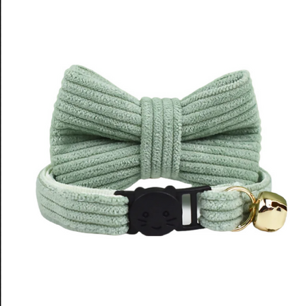 Anypet Small Sage Green Bow Cat Collar with Safety Buckle, Bell & Durable Adjustable Strap – Stylish Comfortable Pet Accessory for Cats