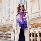Anyyou 100% Merino Wool Purple Pink Lines Silk Satin Large Winter Scarf Pashmina Shawl Bandana Perfect For Women Ladies Fashion Style