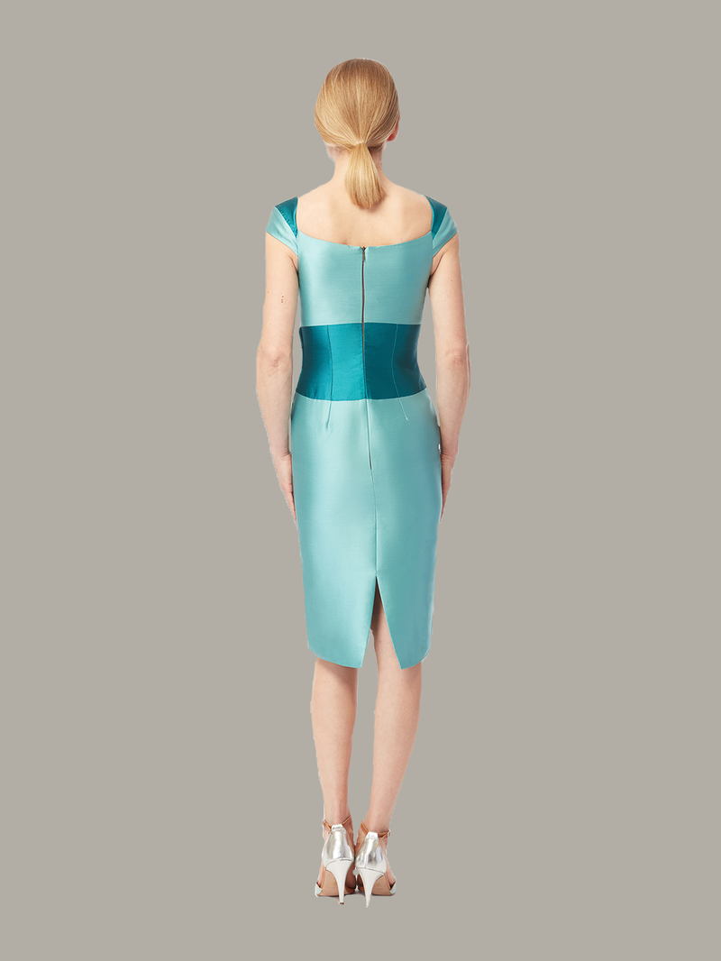 KATHRYN | Two-Tone Fitted Occasion Dress | Lagoon-Teal