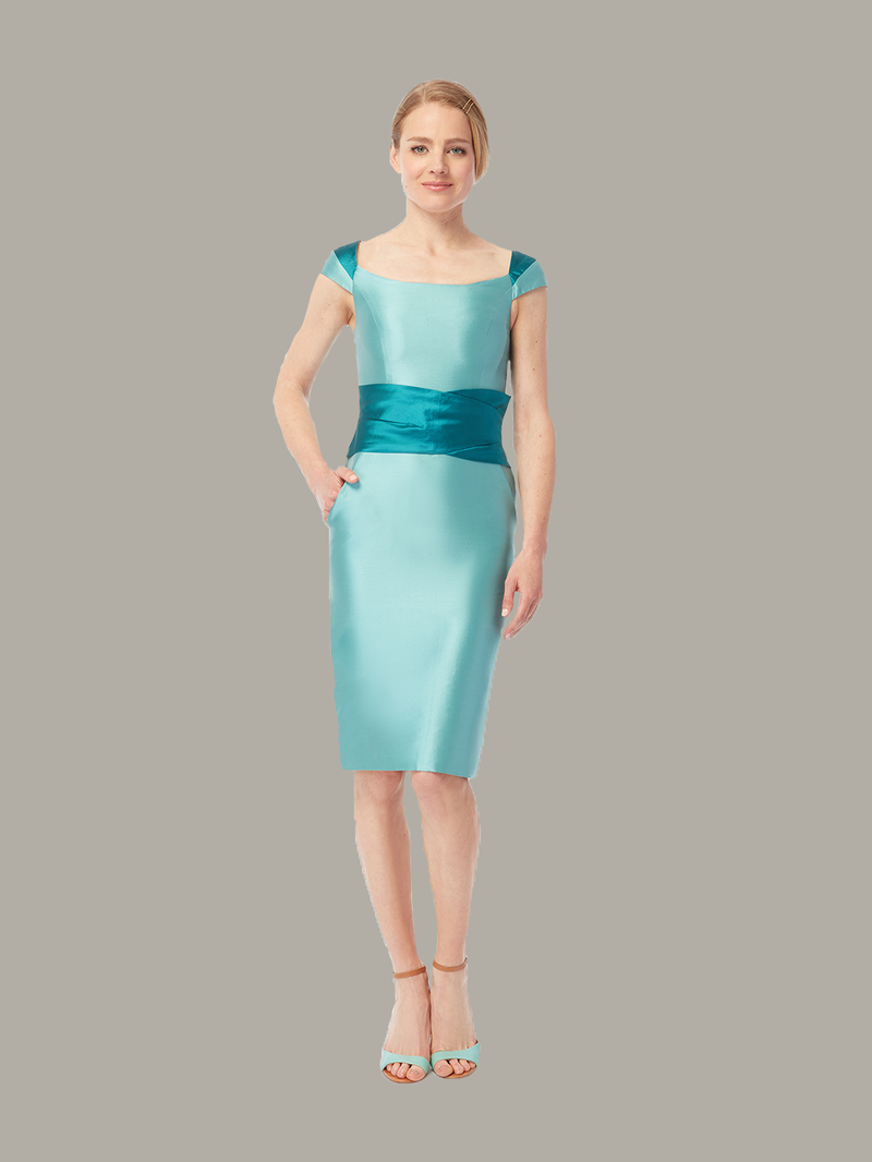 KATHRYN | Two-Tone Fitted Occasion Dress | Lagoon-Teal