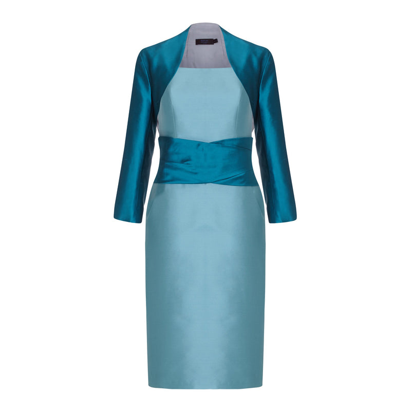 KATHRYN | Two-Tone Fitted Occasion Dress | Lagoon-Teal