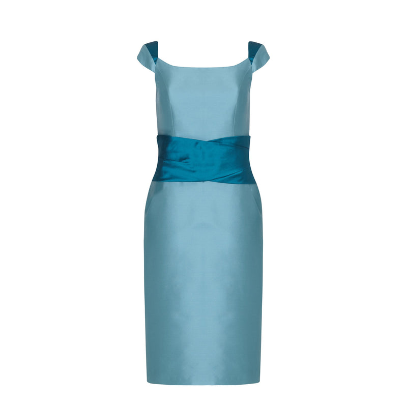 KATHRYN | Two-Tone Fitted Occasion Dress | Lagoon-Teal