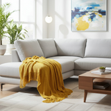 Anycozy Yellow Knitted Waffle Throw Blanket – Soft Tassel Sofa & Bed Cover