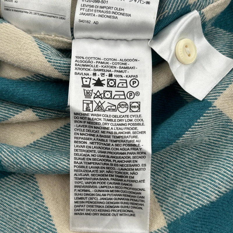 Levis Checked Flannel Shirt - Small Blue Cotton