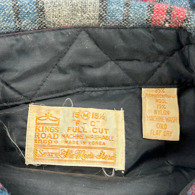 Sears Checked Flannel Shirt - Medium Blue Wool Blend