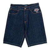 Cross And Flames Jinzu Graphic Denim Shorts - 34W 13L Dark Wash Cotton