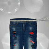 Rose & Words Graphic Jeans - 39W 28L Blue Denim