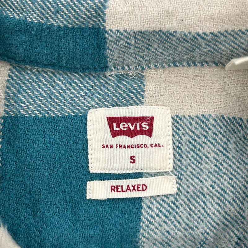 Levis Checked Flannel Shirt - Small Blue Cotton