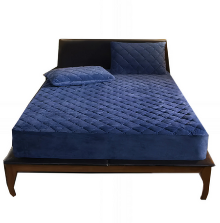 Anycozy Mattress Cover Navy Blue King Size Crystal Velvet Thicken Quilted Warm Soft Plush Bed Sheet